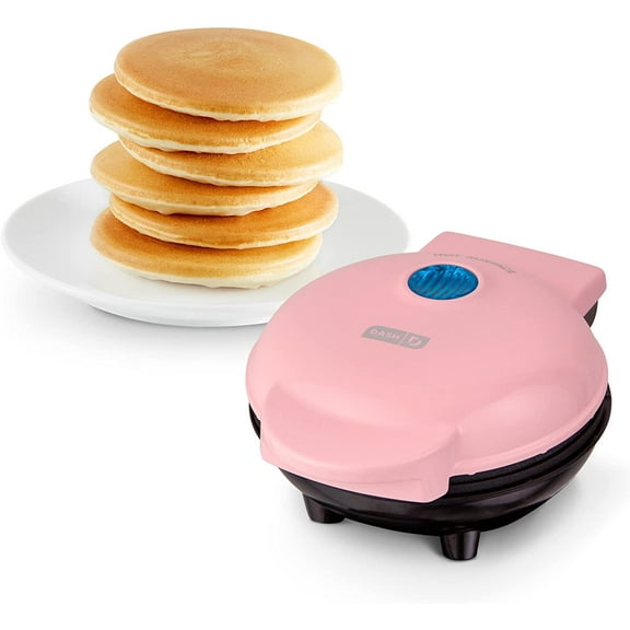 Mini Maker Electric Round Griddle for Individual Pancakes, Cookies, Eggs & other on the go Breakfast, Lunch & Snacks with Indicator Light   Included Recipe Book - Pink