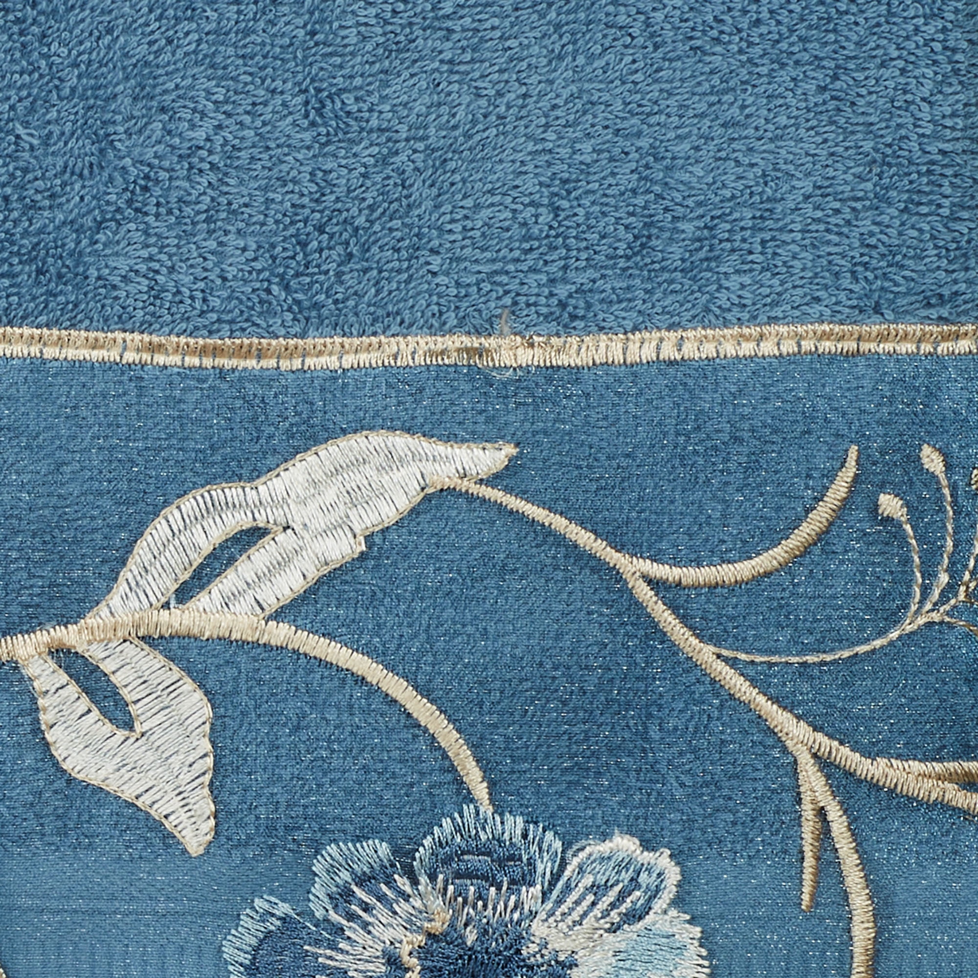 Dublin Rose Embroidered Floral Blue Cotton Bath Towel Set of 3 BHW