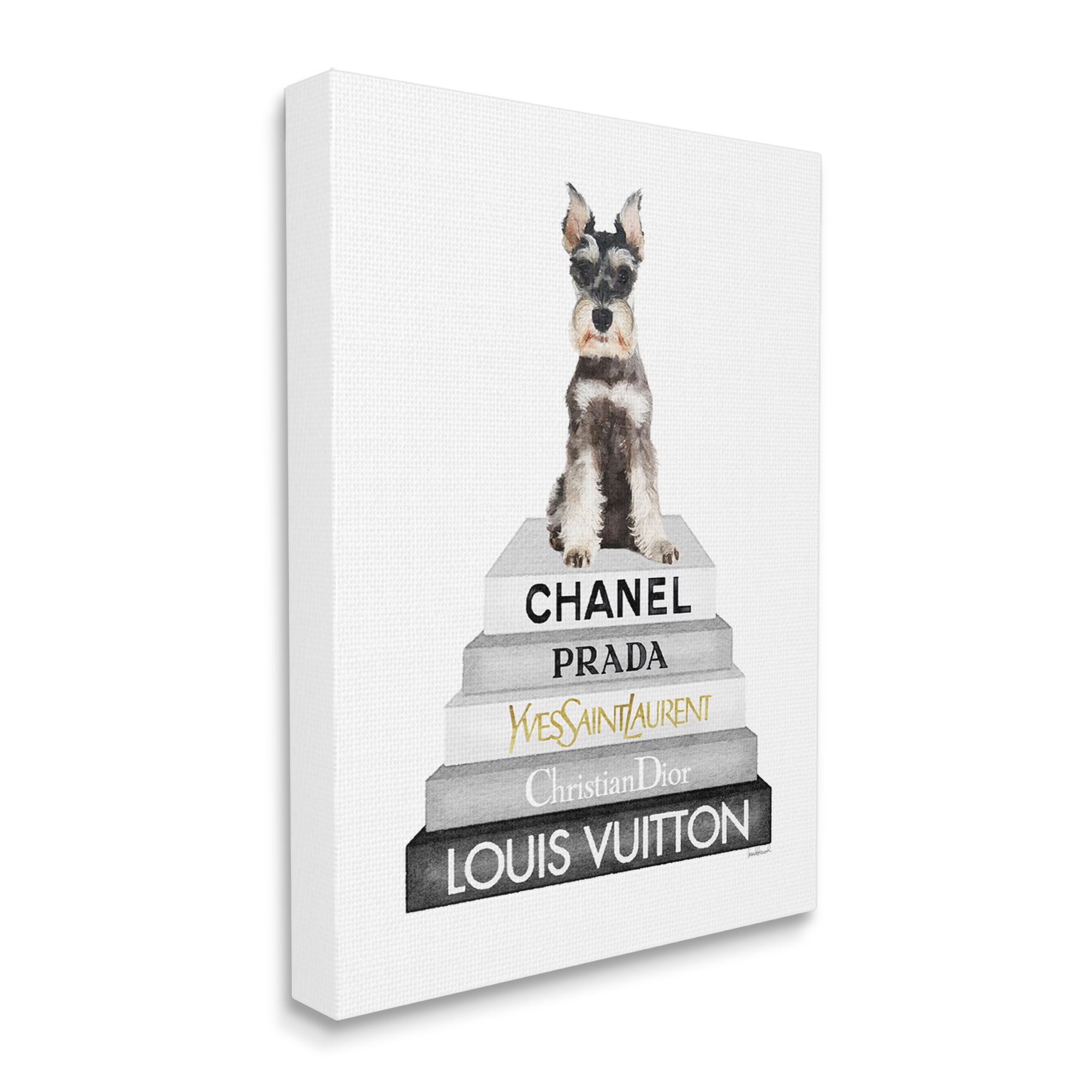 Stupell Industries Schnauzer Puppy on Books Animals & Insects Painting Gallery Wrapped Canvas Art Print Wall Art, 16 x 20