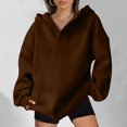 thumbnail image 5 of miqiqism Womens Hooded Shirts Juniors Comfy Long Sleeve V Neck Tunic Hoodie Lightweight Sweatshirts Teen Girls Trendy Solid Color Tunic Hoodies,Brown,XX-Large, 5 of 6