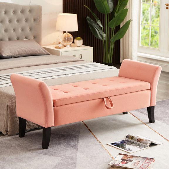 51.5" Pink Velvet Living Room Storage - Functional And Fashionable Hallway Organizer Bench In With