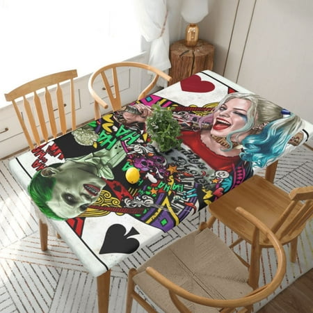 

Harley Quinn Joker Table Cover Reusable Fitted Rectangle Elastic Edged Tablecloth For Kitchen Dining Party 2.5X5ft