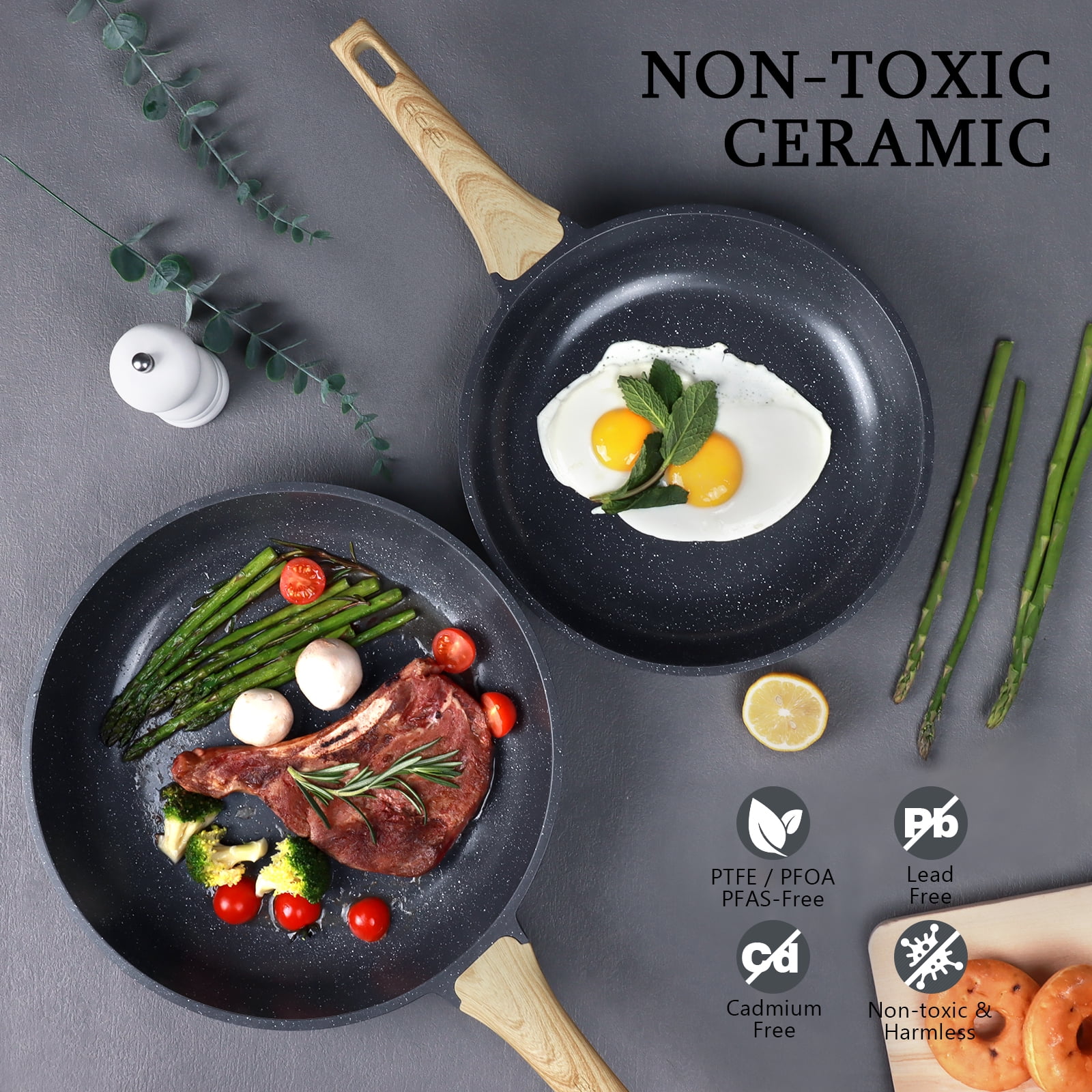 GIPP 3 Pcs Non Stick Frying Pan Set, 9.5”, 10”, 11” Ceramic Cookware with Induction Compatible,Dishwasher Safe,Kitchen Cooking Skillet Pans Set