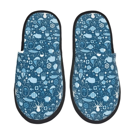 Balery Octopus And Whale Slient Indoor Furry Fleece Comfort House Shoes Soft Non-Slip Home Shoes Cotton slippers House Slippers-- Medium