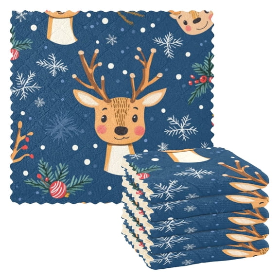 6 Pieces of Kitchen Towels 11x11Inch Kitchen Dish Cloths Kitchen Dish Towels Reuseable Cleaning Cloths Christmas Fawn