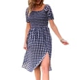 thumbnail image 4 of Qiylii Women Midi Dress, Elegant Short Sleeve Square Neck Plaid Summer Casual Daily Dress, 4 of 9