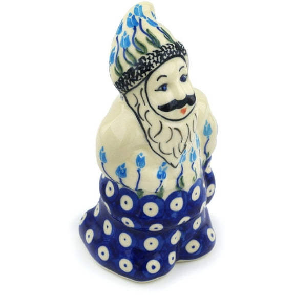Polish Pottery 6½-inch Santa Clause Figurine (Floral Peacock Theme) Hand Painted in Boleslawiec, Poland Certificate of Authenticity