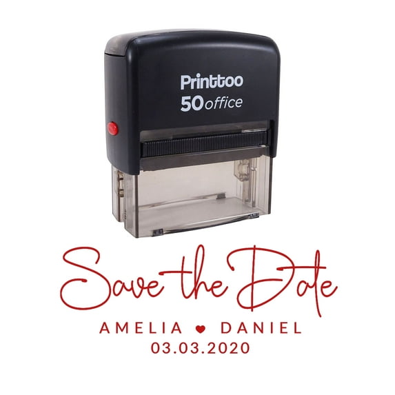 Printtoo Personalized Red Self Inking Wedding Stamp Custom Save The Date Rubber Stamper-68 x 30 mm