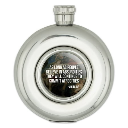 

Absurdities and Atrocities Voltaire Round Stainless Steel 5oz Hip Drink Flask