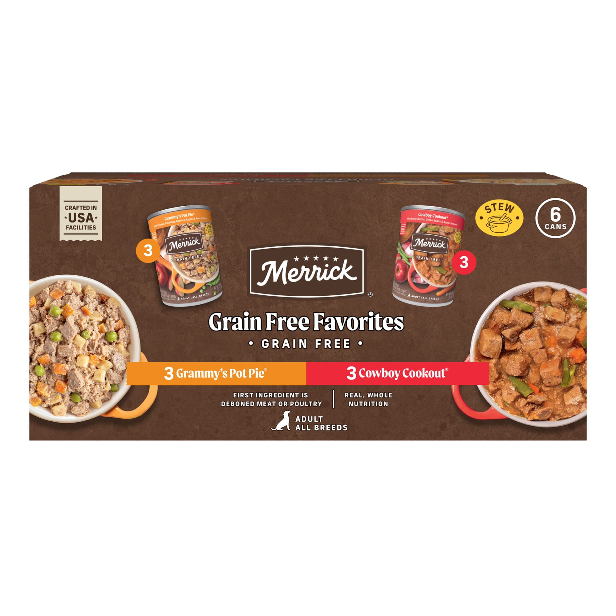Merrick Grain Free Favorites with Cowboy Cookout & Grammy's Pot Pie Recipes Wet Dog Food Variety Pack 12.7 oz.