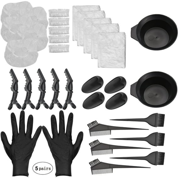47pcs Hair Color Mixing Dye Kit Hair Dyeing Brushes Tint Comb Mixing Bowl Hair Clips Ear Covers Gloves Hair Dyeing Salon Capes for Home & Salon Hair Coloring Dyeing Highlighting