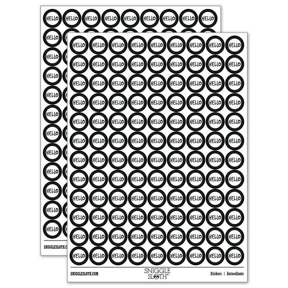 Hello in Circle 200 Round Stickers - Black - Gloss Finish - 0.50" Size