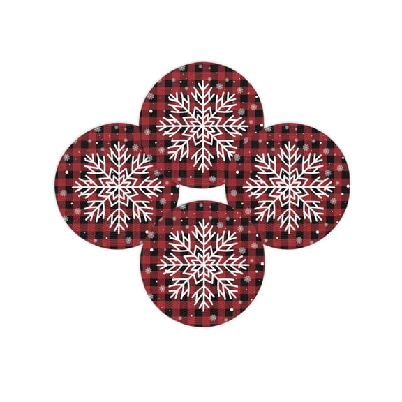 Christmas Round Placemats Set of 4 Christmas Snowflake Place Mats Washable Woven Placemat Snow Red Buffalo Check Plaid Circle Braided Table Mat for Kitchen Dining Table Party Home Decor 15 Inch