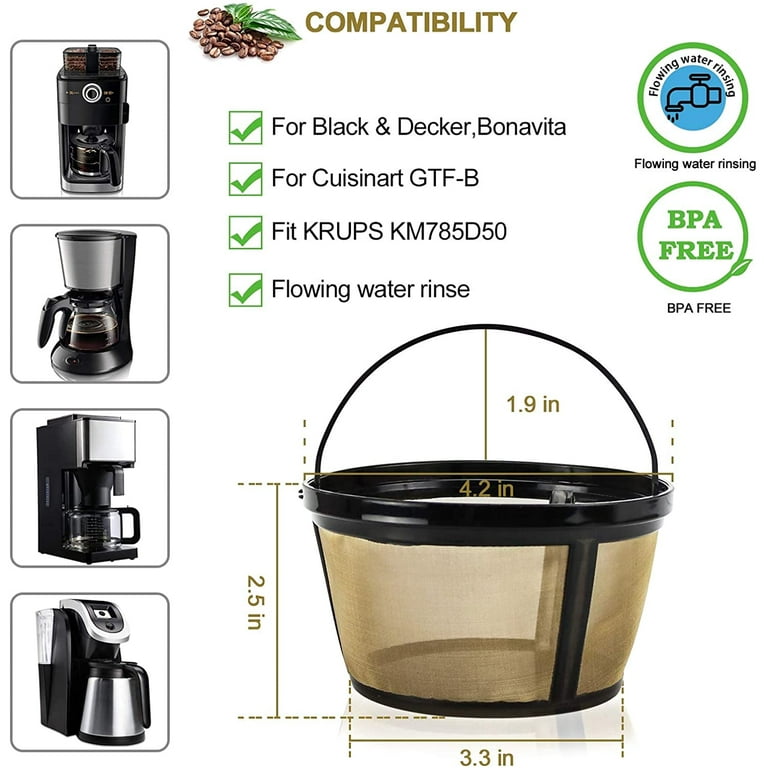 Reusable Coffee Filters 8-12 Cup Permanent Basket Washable Compatible with  Mr. Black & Decker Maker Filter Parts BPA-free