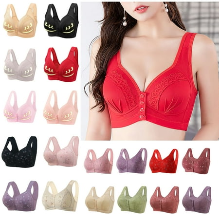 DDAPJ pyju Daisy Bras for Older Women Push Up Bra No Wire Support Everyday Bras Comfy Breathable T-shirt Bras Front Closure Bralettes Smoothing Lightly Bra Clearance Sale Today Hot Pink 100