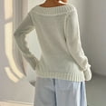 thumbnail image 4 of Women's Fashion Casual Knit Boat Neck Sweater Long Sleeve One Shoulder Pullover Off-shoulder Solid White Knitted Sweater, 4 of 5