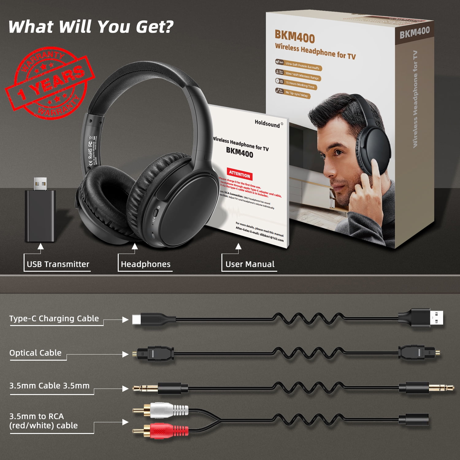 Wireless Headphones for TV BKM400 TV Headphones Wireless with