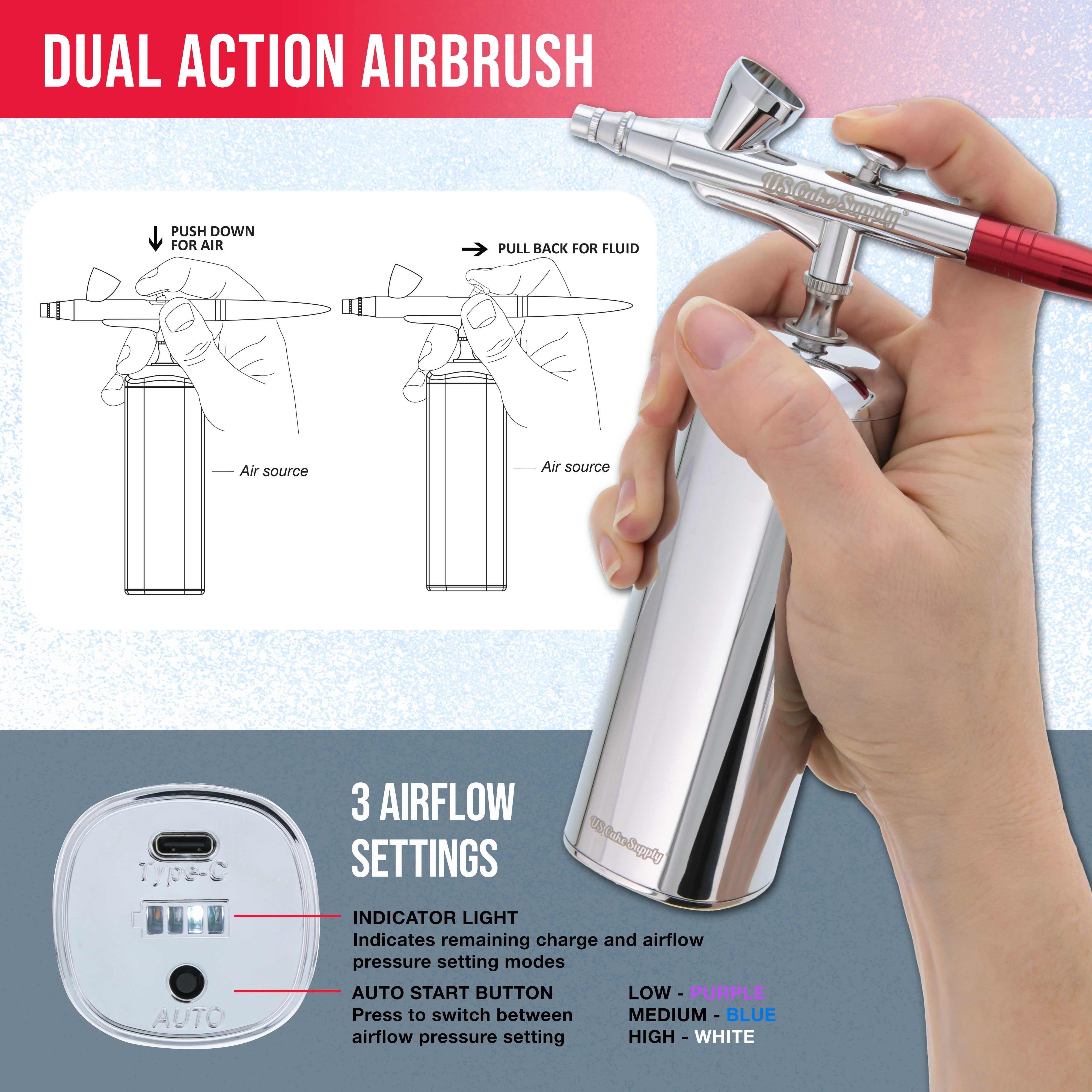 U.S. Cake Supply - Complete Cordless Handheld Airbrush Cake Decorating System, Professional Kit with a Full Selection of 12 Vivid Airbrush Food Colors - Decorate Cakes, Cupcakes, Cookies & Desserts
