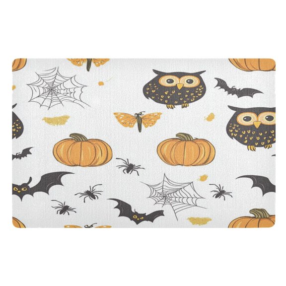 32x20 Inch Doormat Indoor Entrance Mat Entrance Welcome Mat Outdoor Mats for Front Door Halloween Pattern with Owls Pumpkins