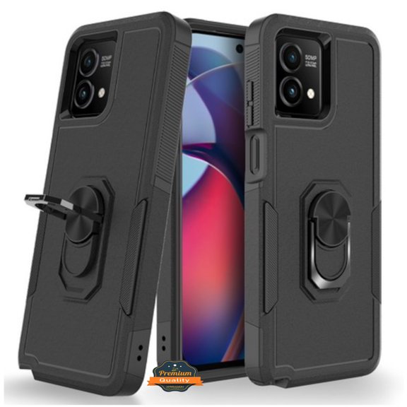 For Motorola Moto G Stylus 5G 2023 Shockproof Hybrid Dual Layer PC TPU with Ring Stand Metal Kickstand Heavy Duty Phone Case Cover by Xpression - Black
