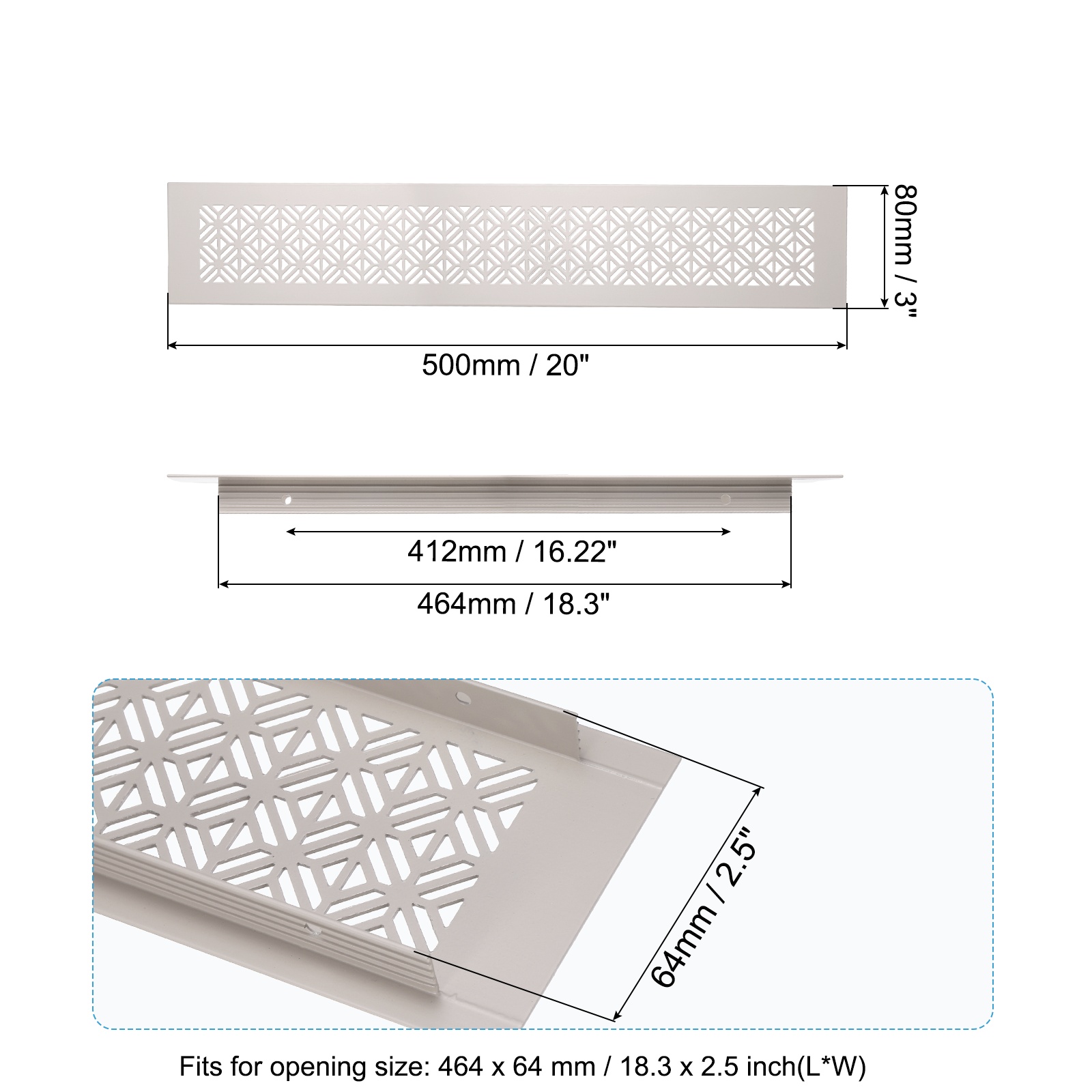 20 x 3 Inch Door Air Vent Cover, Heavy Duty Aluminum Grille Ventilation Cover Louvered with Mounting Screws for Cabinet Wardrobe Door, Cashmere Gray

