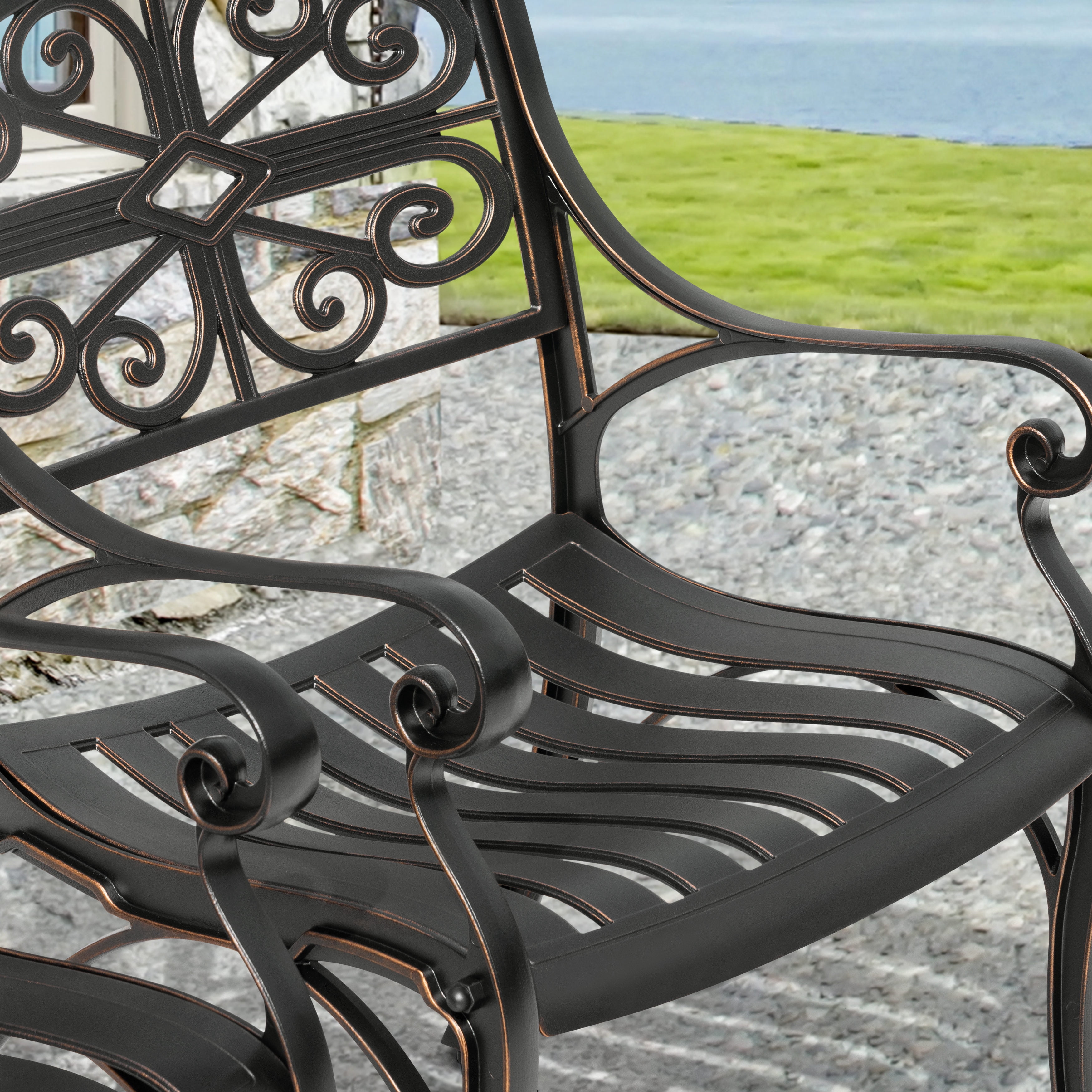 Nuu Garden Patio Dining Chairs with Armrests, Weather Resistant Cast Aluminum Bistro Chairs of 2, Outdoor Chairs for Garden Lawn Porch Backyard Pool, Black
