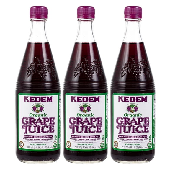 Kosher Organic Grape Juice 22 oz for Kedem, Pack of 3