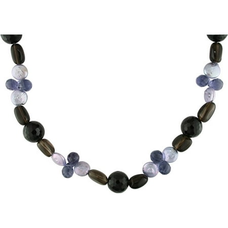 10-11mm Purple Cultured Freshwater Coin Pearl, Black Agate, Amethyst and Smoky Quartz Necklace, 52