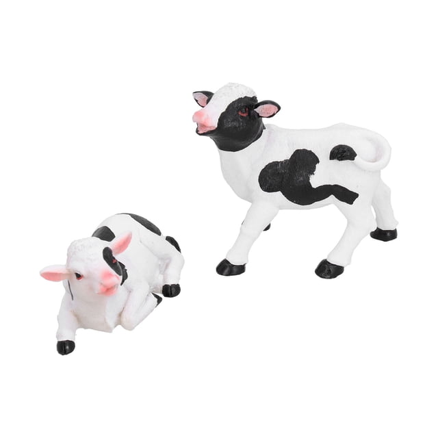 2 figuras de vaca de resina, esculturas de animales, manualidades, adornos de jardín en miniatura, decoraciones de bonsái para jardinería.