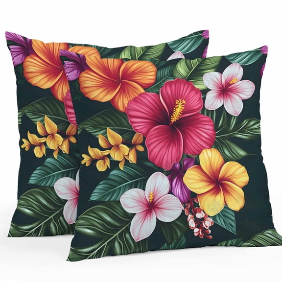 Watercolor Flowers Outdoor Pillow Covers Pack of 2 Tropical Plants Red Althea Waterproof Throw Pillow Covers Decorative Cushion Cases for Patio Garden Tent Balcony Couch 20x20 inch
