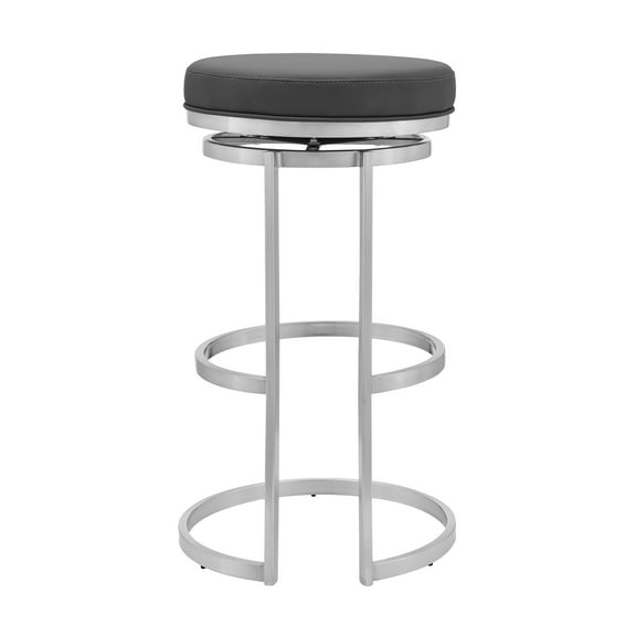 Armen Living Indoor Valerie 30" Swivel Slate Gray Faux Leather and Silver Metal Bar Stool