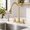 1-Brushed Gold, variant on 4 Hole Black Kitchen Faucet with Pull Down Sprayer, 8 Inch Center, 1-Black