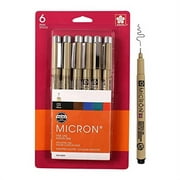 SAKURA Pigma Micron Fineliner Pens - Archival Black and Colored Ink Pens - Pens for Writing, Drawing, or Journaling - Black and Colored Ink - 03 Point Size - 6 Pack