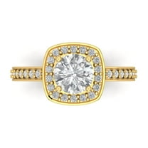 1.335 ct Round Cut White Sapphire with Simulated Diamond Halo Accents 18K Yellow Gold Womens Engagement Ring