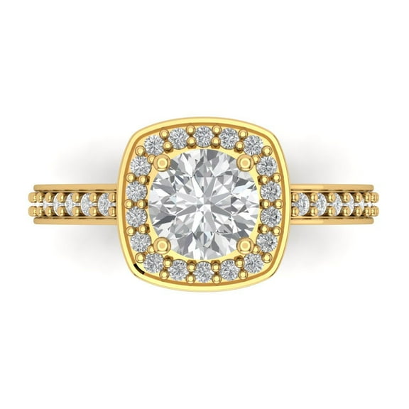 1.335 ctw with Simulated Diamond Halo Accents Anniversary Ring for Women | Round Cut Moissanite | Hyperallergenic Solid 14K Yellow Gold