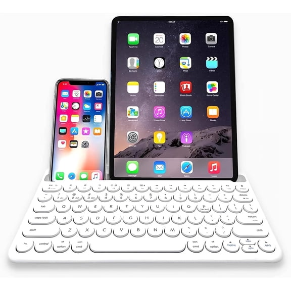 Macally Multi Device Rechargeable Compact Wireless Bluetooth Keyboard, White