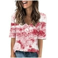 thumbnail image 2 of Ahuyic Womens Plus Size Top,Womens Summer Blouse,Womens Tie-Dye Printed Short-Sleeve T-Shirt - Loose Round Neck Fashion Casual Top for Summer Red S, 2 of 4