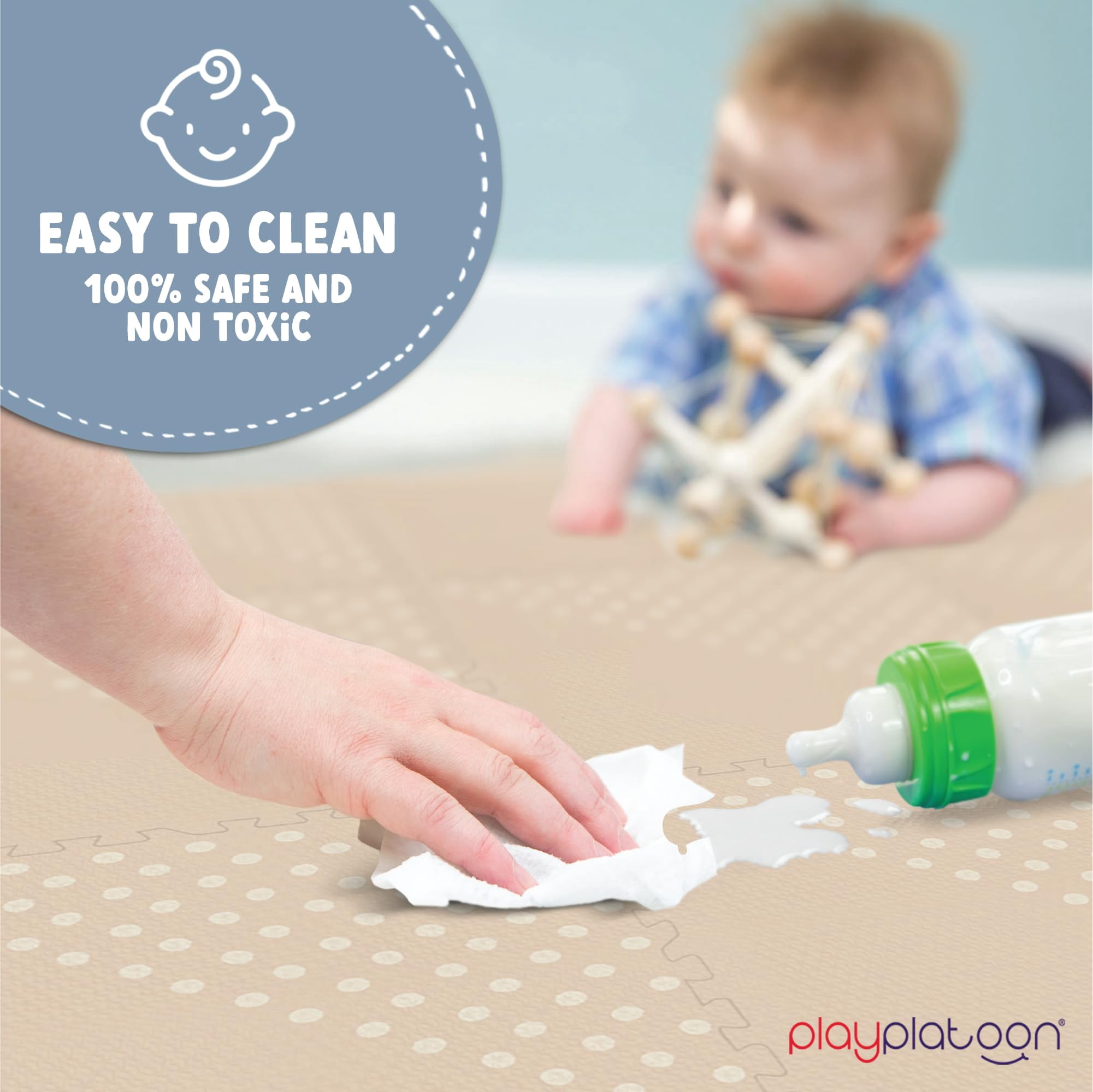 Play Platoon Large Baby Play Mat for Floor 9 Tile 72 x 72 in - Extra-Thick Interlocking Foam Tiles 24 x 24 in - Soft Puzzle Mats for Playroom - Neutral Playmat Rug for Kids - Triangle