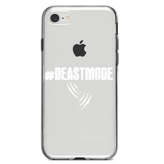 DistinctInk Clear Shockproof Hybrid Case for iPhone 7 8 SE (2020 Model) 4.7" Screen TPU Bumper Acrylic Back Tempered Glass Screen Protector - #Beastmode Beast Mode