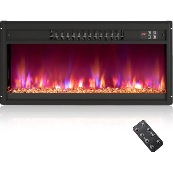 CZMJY 26” Electric Fireplace Insert, Recessed 1500W Fireplace Heater with Remote Control, 0.5-9H Timer, Adjustable Flame & Ember Bed Color, Thermostat and Overheat Protection