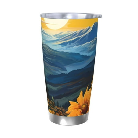 

Cauagu Elegant Sunset Sunflower Pattern 20oz Tumbler Stainless Steel Vacuum Insulated Tumbler with Lid Insulated Coffee Mug Thermal Cup with Splash Proof Sliding Lid-Without Straw