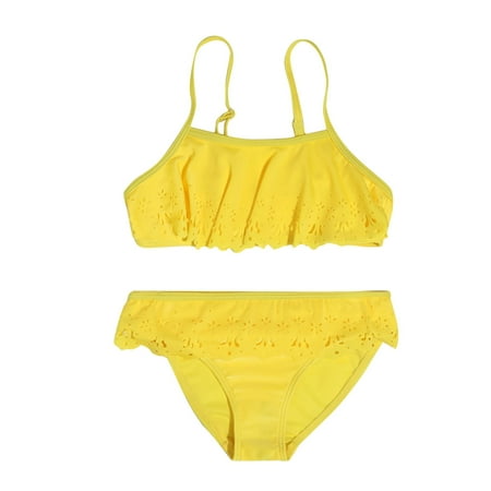 Swimsuits For Girls 2 Piece Sport Soild High Waist Bikini Set Swimwear Girls Bathing Suit Size 5 Yellow