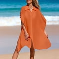 thumbnail image 5 of Tqyyweavej Plus Size Cover Ups for Swimwear Women Botton Down Solid Color Beach Cover Up Free Size Loose V Neck Swim Coverup, 5 of 7