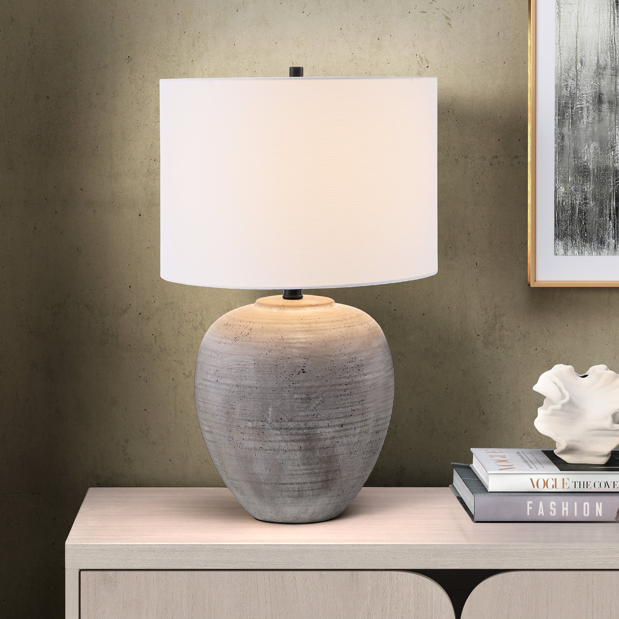 Shira 23" Tall Ceramic Table Lamp with Fabric Shade in Cool Terracotta/White