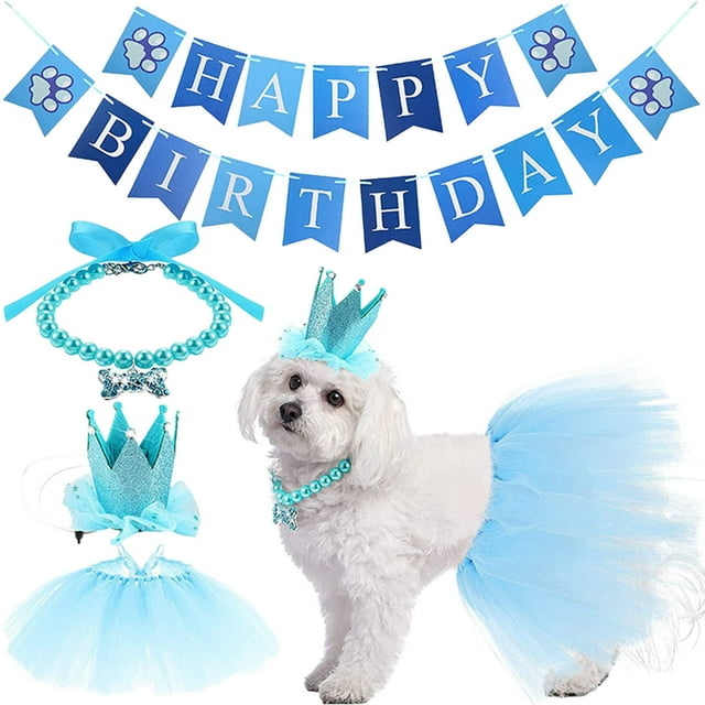 Pet Birthday Party Accessories Banner Pull Flag Dog Bone Necklace Saree Set Celebration Party Decoration Layout Supplies