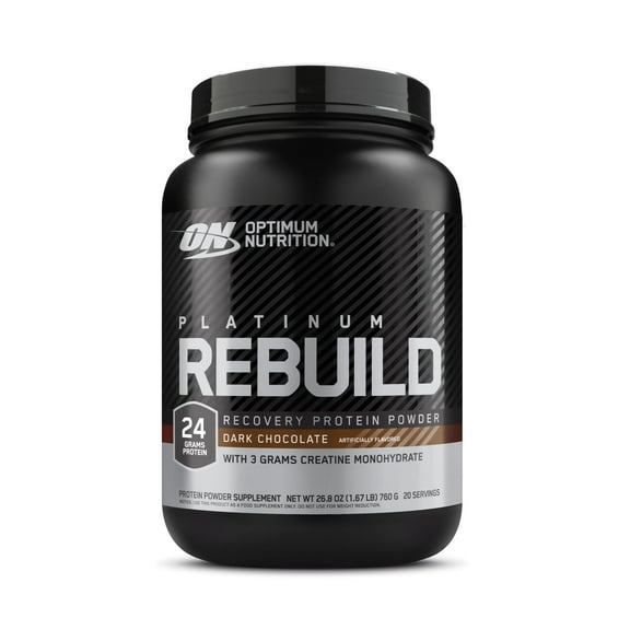 Optimum Nutrition Platinum Rebuild, Platinum Blend Protein Powder with Creatine Monohydrate, Dark Chocolate, 20 Servings