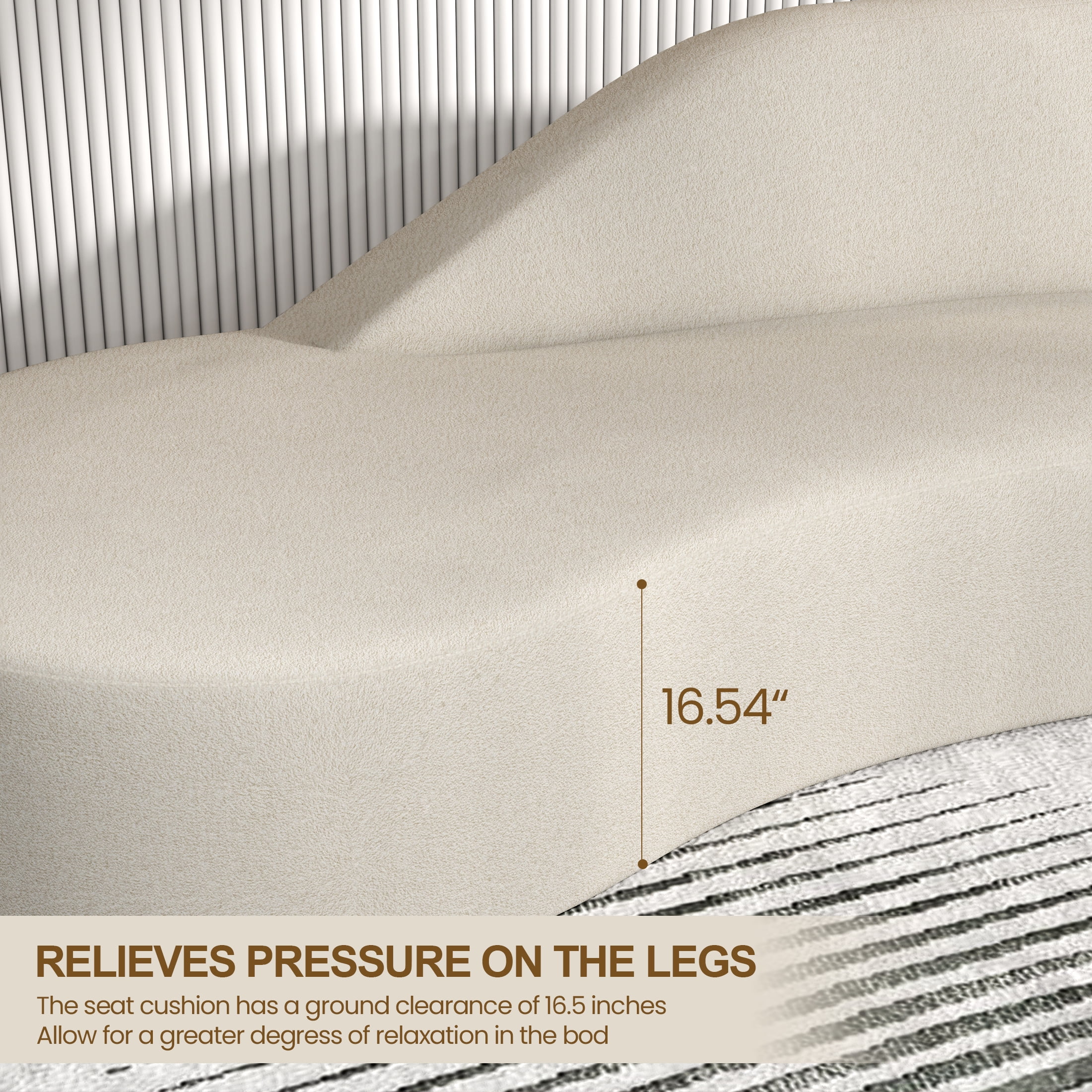 Aukfa Curved Couch Minimalist Style Comfy Sofa for Living Room, Compressed Couch, Chenille, Beige