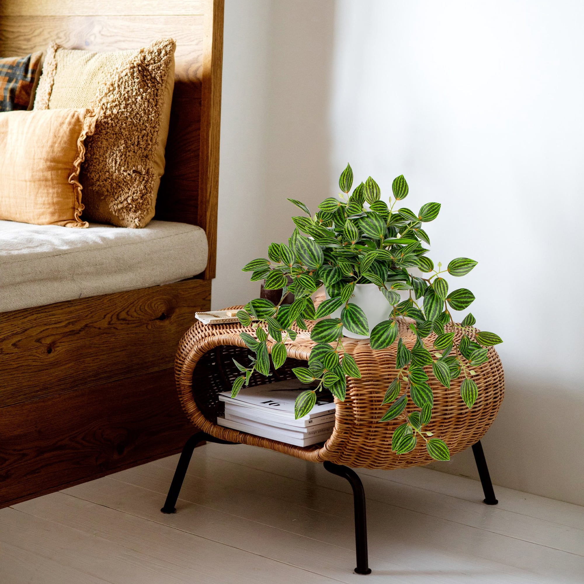Artificial Watermelon Peperomia Vine Decor Fake Hanging Silk Plants for Bedroom Faux Potted Plants Home Decor