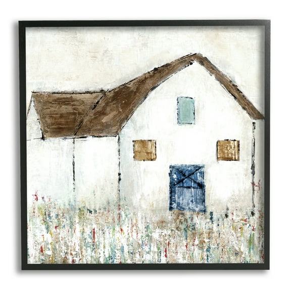 Stupell Industries Rural White Barn Grassy Meadow Thick Brushstrokes Painting Black Framed Art Print Wall Art, Design by Tava Studios
