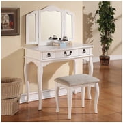 Simple Relax Tri-fold Mirror Vanity Table with Stool Set, White